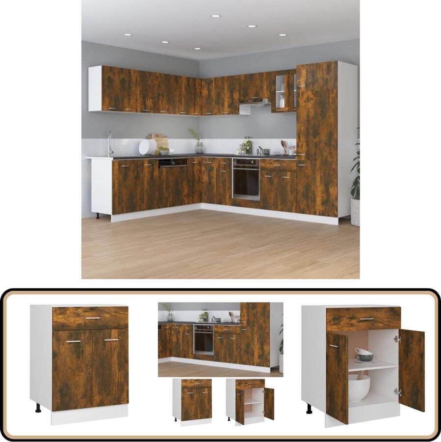 VidaXL Onderkast met lade 60x46x81 5 cm Gerookt Eiken Keukenonderkast Lades Houten Kast Bergruimte Keukenopslag