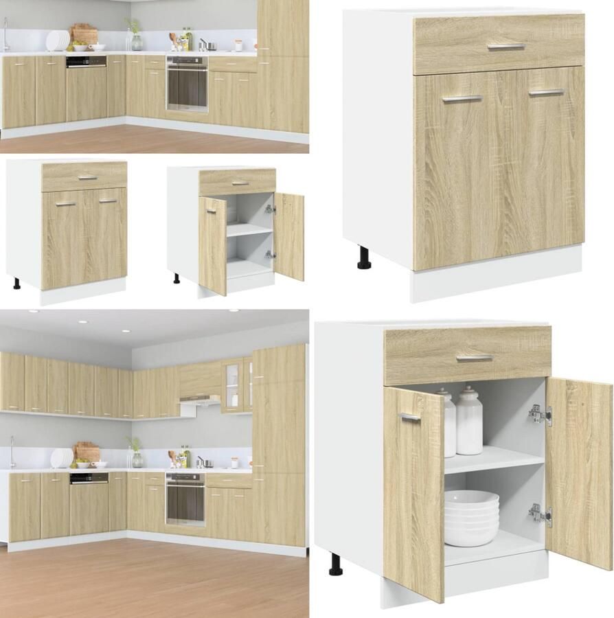 VidaXL Onderkast met lade 60x46x81 5 cm spaanplaat sonoma eikenkleurig Keukenkast Keukenkasten Keukenkastje Onderkast Keuken