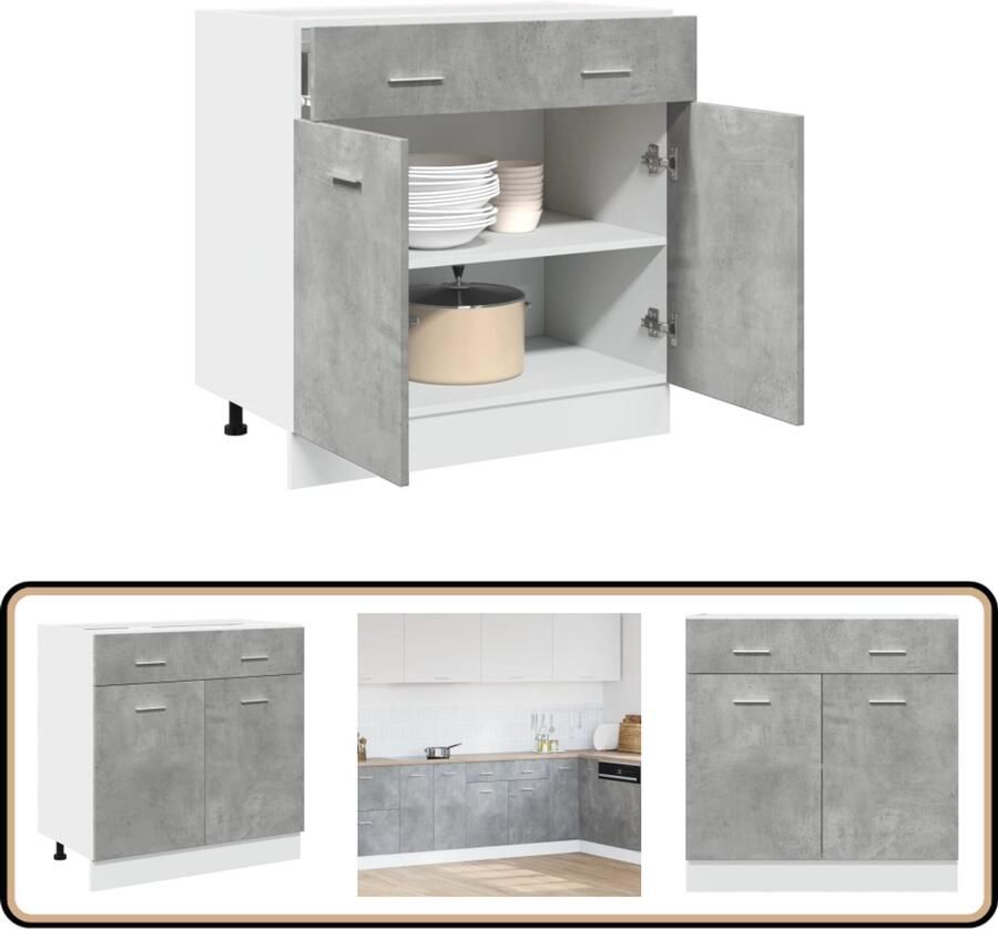 VidaXL Onderkast met lade 80x46x81 5 cm Betongrijs Keukenonderkast Houten Kast Ladekast Opslagoplossing Keukeninrichting