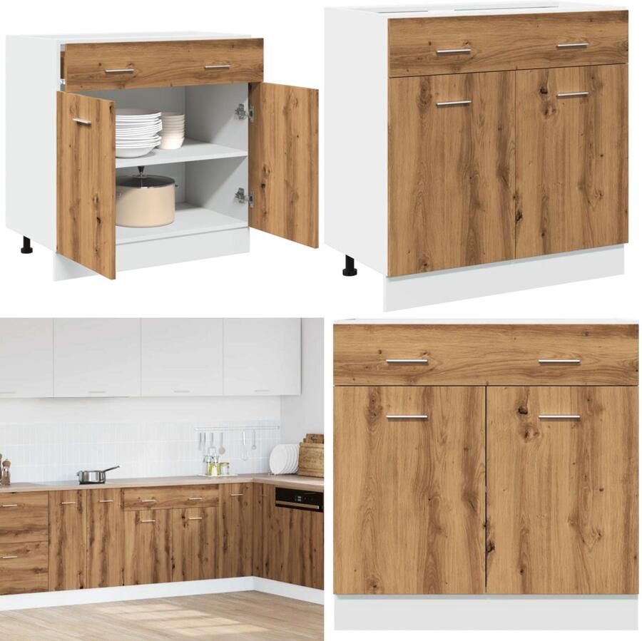 VidaXL Onderkast met lade 80x46x81 5 cm bewerkt hout artisanaal eiken Ladekast Ladekasten Onderkast Onderladekast