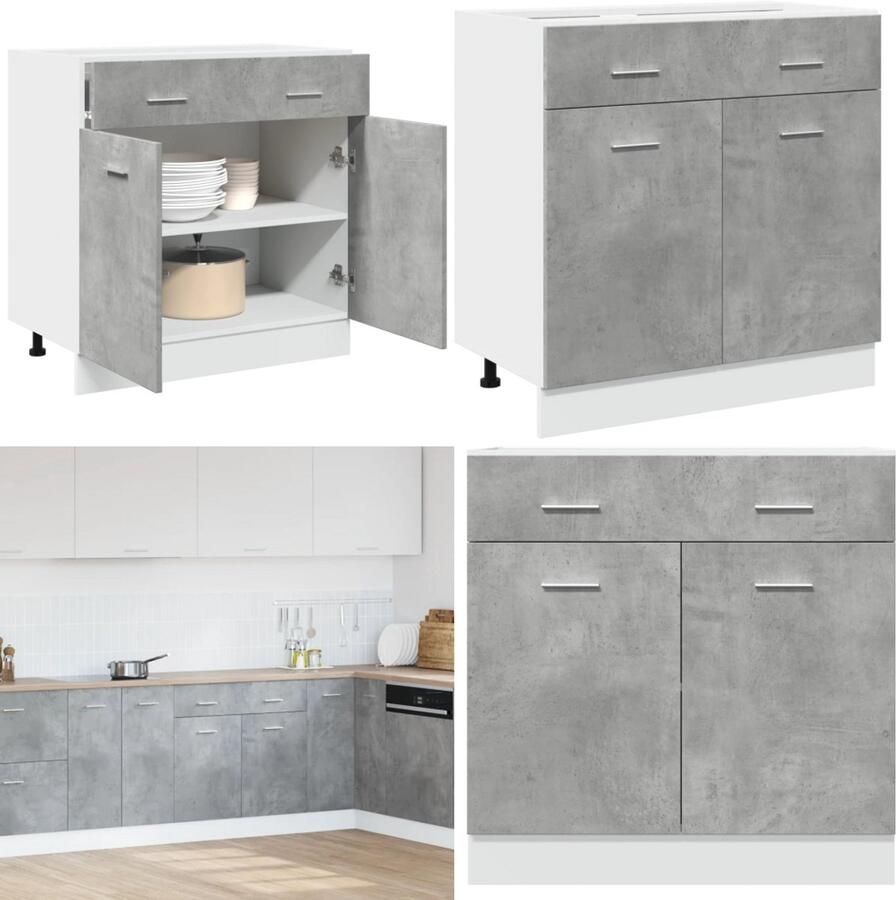 VidaXL Onderkast met lade 80x46x81 5 cm bewerkt hout betongrijs Ladekast Ladekasten Onderkast Onderladekast