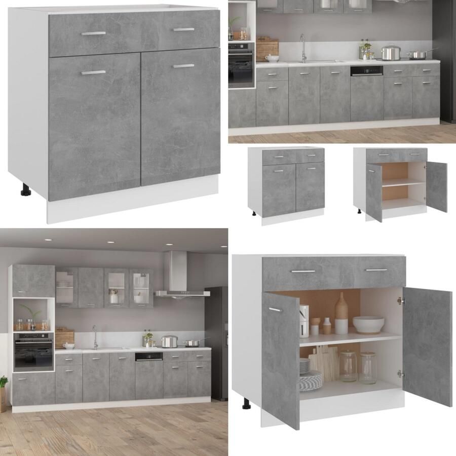 VidaXL Onderkast met lade 80x46x81-5 cm bewerkt hout betongrijs Ladekast Ladekasten Onderkast Onderkasten
