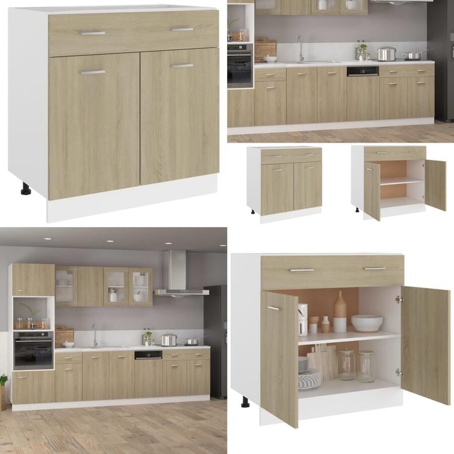 VidaXL Onderkast met lade 80x46x81 5 cm bewerkt hout sonoma eikenkleur Ladekast Ladekasten Onderkast Onderkasten