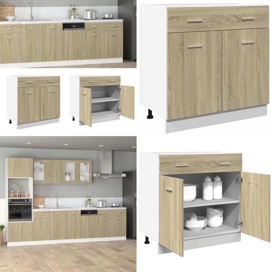 VidaXL Onderkast met lade 80x46x81 5 cm spaanplaat sonoma eikenkleurig Keukenkast Keukenkasten Keukenkastje Onderkast Keuken