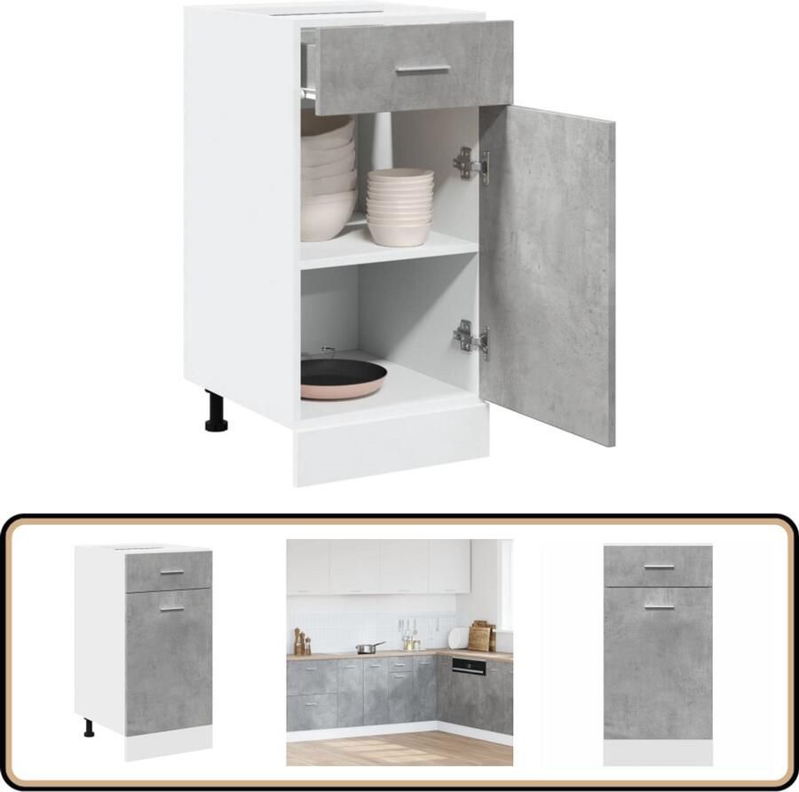 VidaXL Onderkast met lade Betongrijs 40x46x81 5 cm Keukenonderkast Ladekast Opslagoplossing Houten Kast Betonnen Grijze Kast
