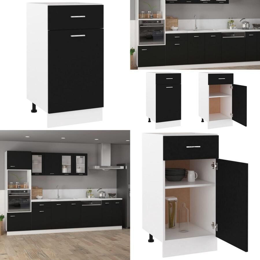 VidaXL Onderkast met lade Lyon 40x46x81 5 cm bewerkt hout zwart Ladekast Ladekasten Onderkast Onderkasten