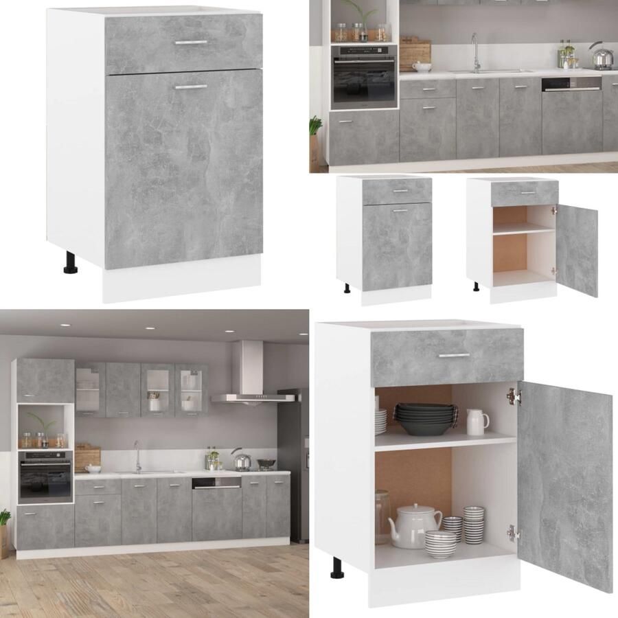 VidaXL Onderkast met lade Lyon 50x46x81 5 cm bewerkt hout betongrijs Ladekast Ladekasten Onderkast Onderkasten