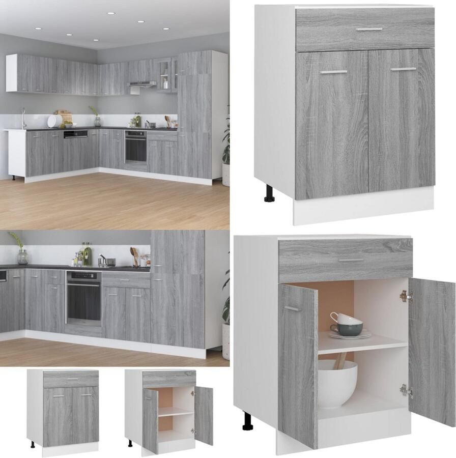 VidaXL Onderkast met lade Lyon 60x46x81 5 cm bewerkt hout grijs sonoma Ladekast Ladekasten Onderkast Onderladekast