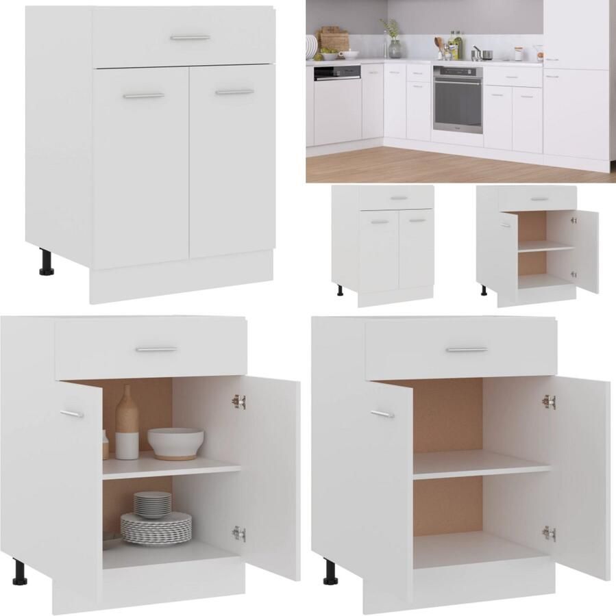 VidaXL Onderkast met lade Lyon 60x46x81 5 cm bewerkt hout wit Ladekast Ladekasten Onderkast Onderkasten