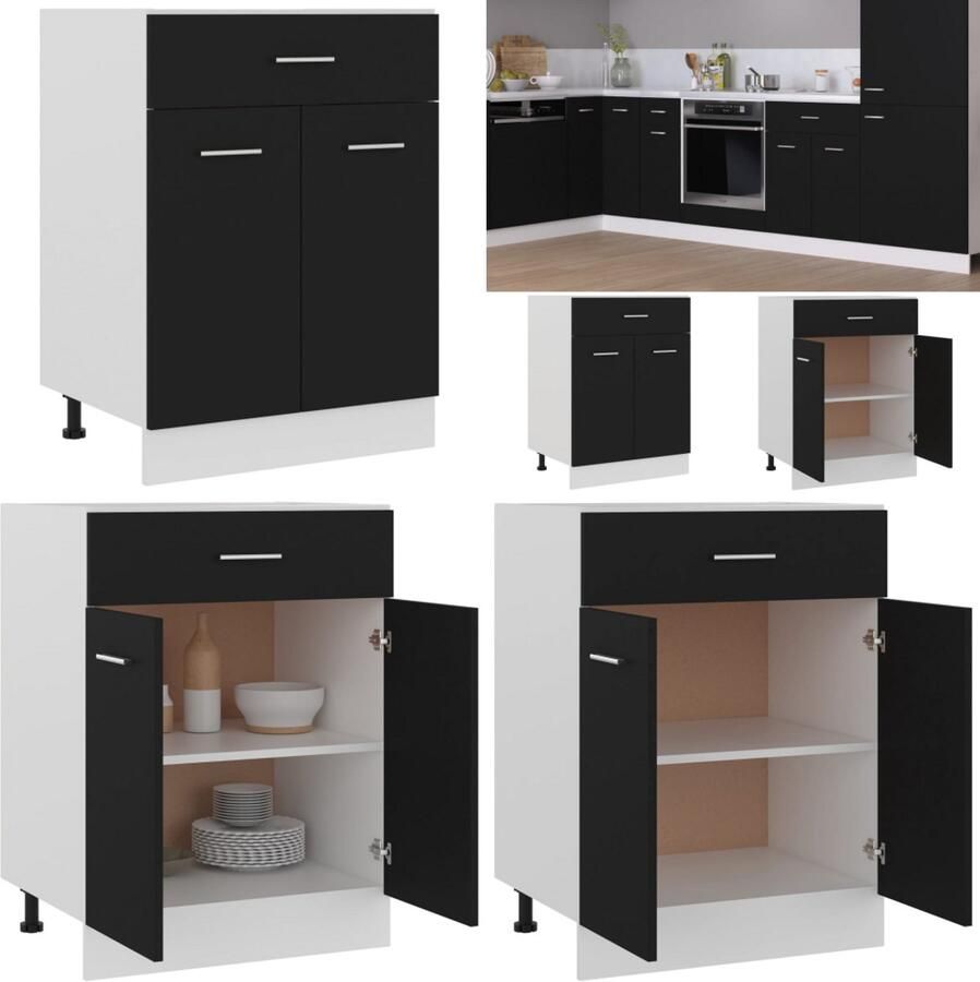 VidaXL Onderkast met lade Lyon 60x46x81 5 cm bewerkt hout zwart Ladekast Ladekasten Onderkast Onderkasten