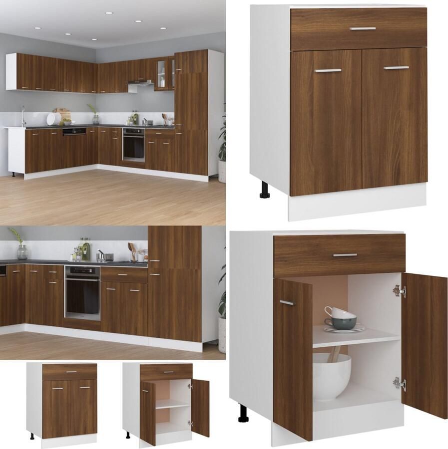 VidaXL Onderkast met lade Lyon 60x46x81 5 cm bruin eikenkleur Ladekast Ladekasten Onderkast Onderladekast