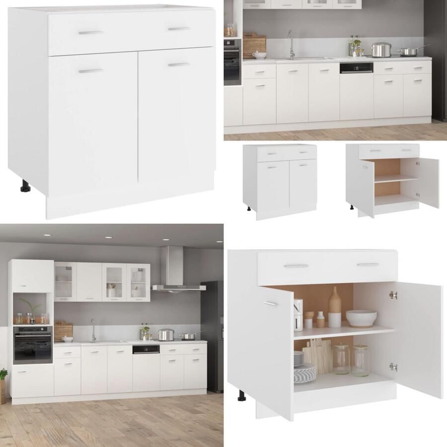 VidaXL Onderkast met lade Lyon 80x46x81 5 cm bewerkt hout wit Ladekast Ladekasten Onderkast Onderkasten