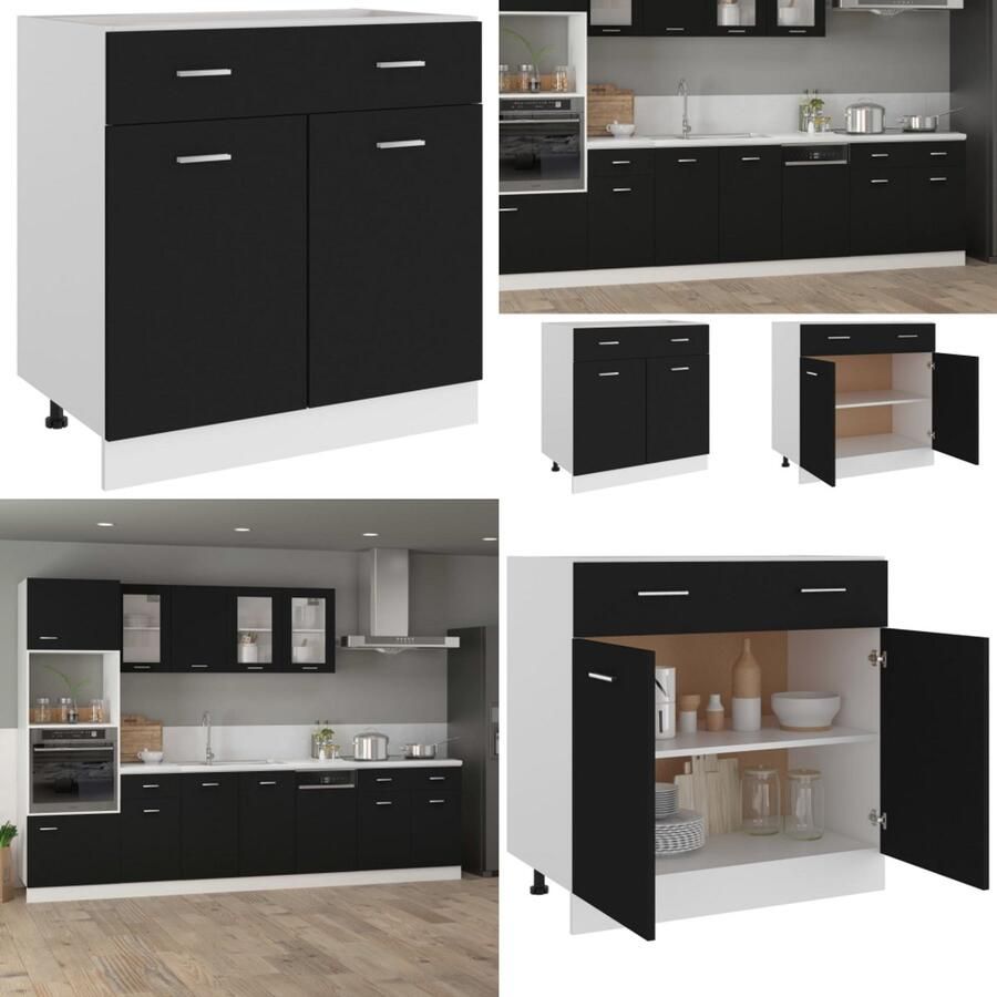 VidaXL Onderkast met lade Lyon 80x46x81 5 cm bewerkt hout zwart Ladekast Ladekasten Onderkast Onderkasten