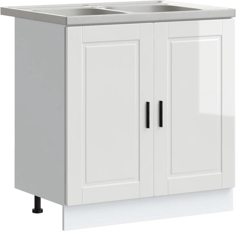 VidaXL Onderkast met Wastafel Porto Hoogglans Wit 80x46x84 5 cm Gelaagd Hout