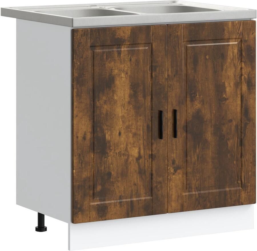 VidaXL Onderkast 'Porto' met Wasbak Gerookt Eiken 80x46x84 5 cm Bewerkt Hout - Foto 2