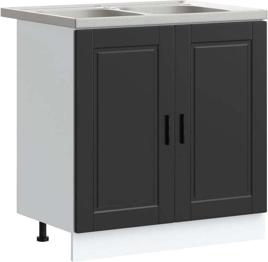 VidaXL Onderkast 'Porto' met Wastafel Zwart 80x46x84 5 cm Bewerkt Hout - Foto 2