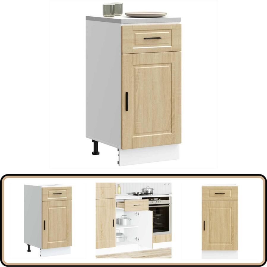 VidaXL Onderkast Porto Sonoma Eikenhout Keukenonderkast Keukenkasten Houten Kast Sonomaneiken Opslagoplossing