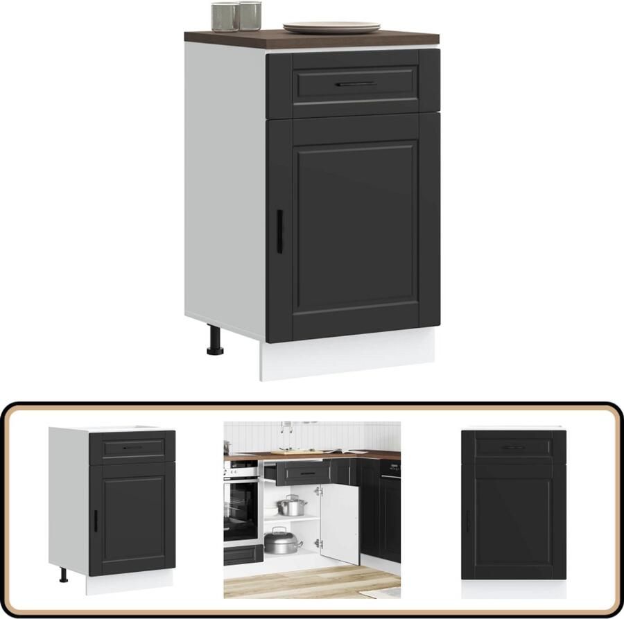 VidaXL Onderkast Porto Zwart 65kg draagvermogen Keukenonderkast Houten Kast Zwarte Keuken Opbergruimte Keukenopstelling