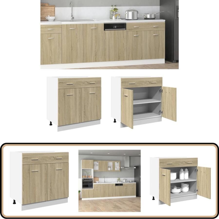 The Living Store Onderkast met lade 80x46x81 5 cm spaanplaat sonoma eikenkleurig Keukenkast Onderkast Houten Kast Keukenkast Met Lade Sonoma Eiken