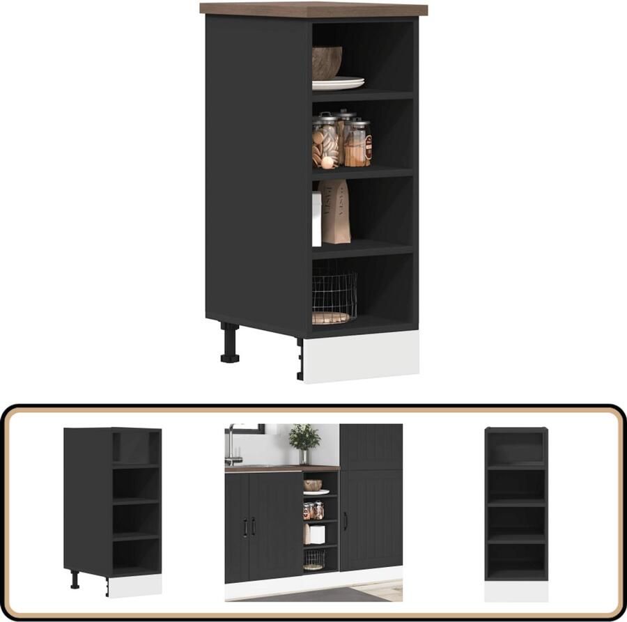 The Living Store Onderkast 30x44 5x81 5 cm bewerkt hout zwart Keukenonderkast Houten Kast Zwarte Kast Opslagruimte Keukenopslag