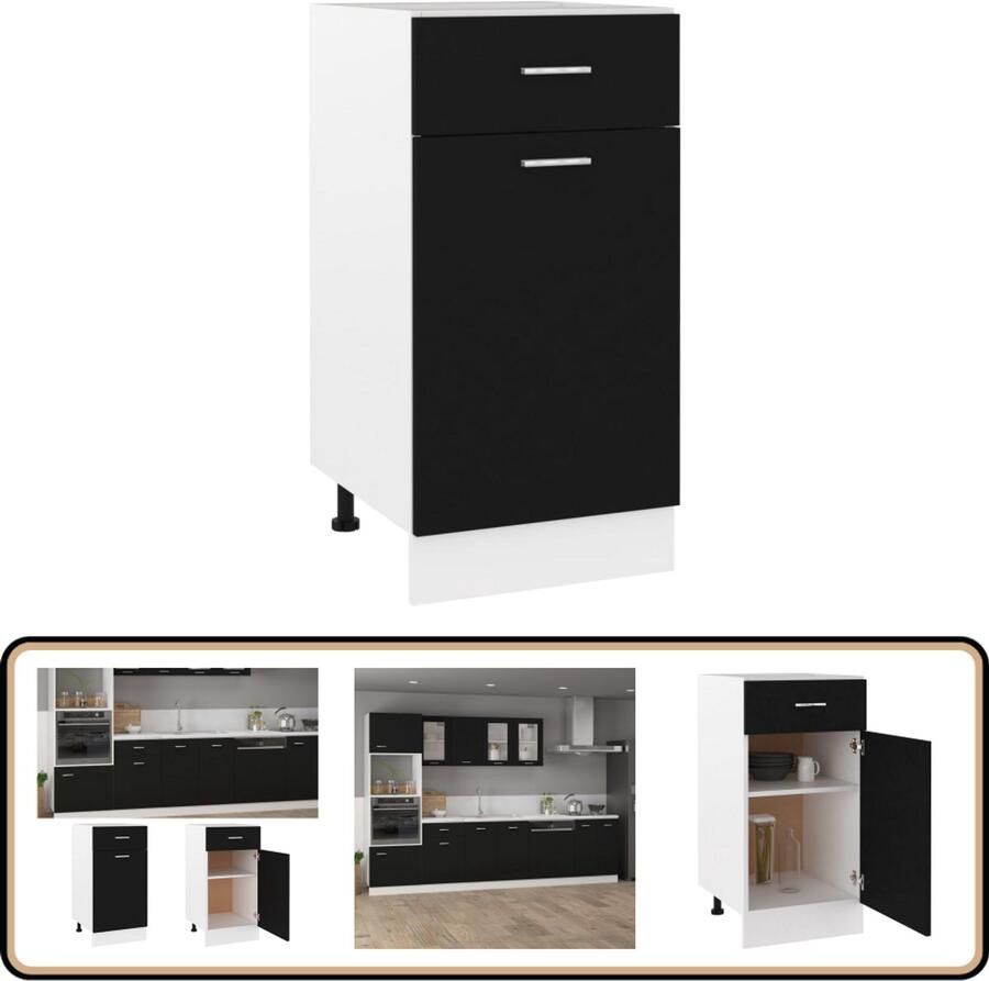 VidaXL Onderkast zwart 40x46x81 5 cm hout Keukenonderkast Lades Houten Kast Opbergkast Kookeiland