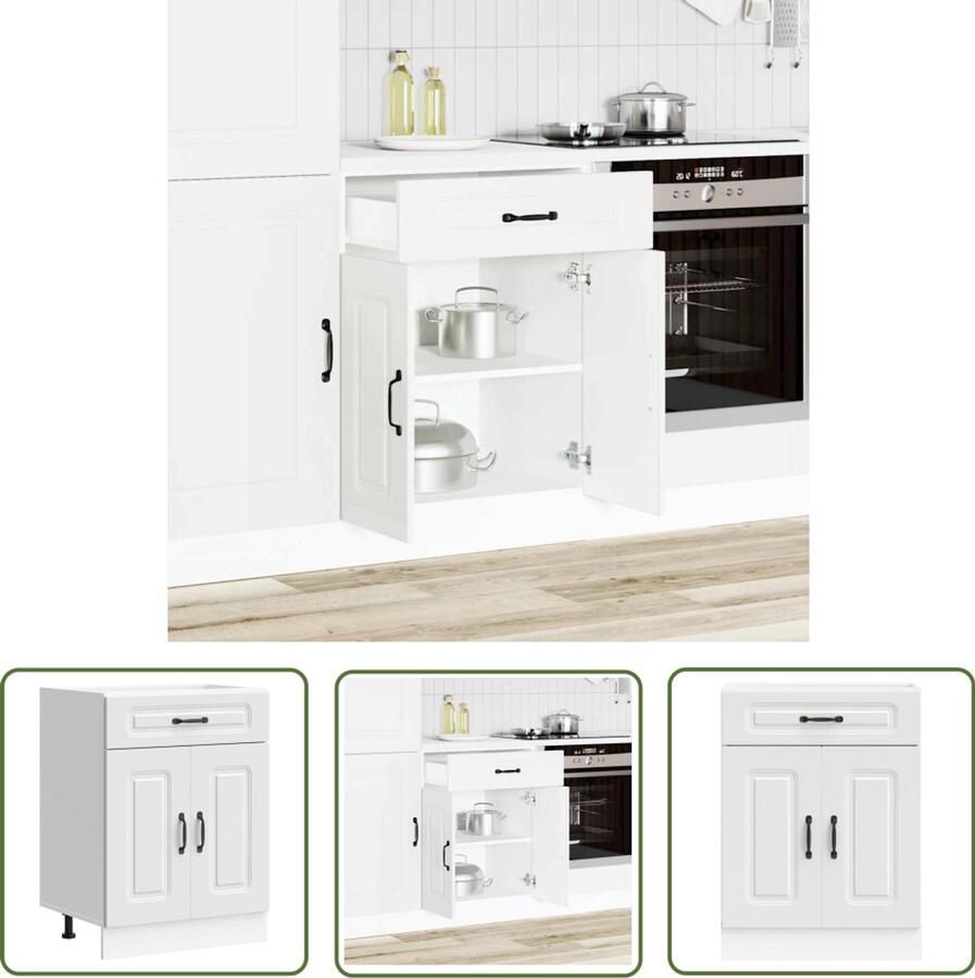 The Living Store Keuken onderkast Kalmar bewerkt hout wit Keukenonderkast Houten Keuken Opslagoplossing Keukenmeubel Kalmar Serie