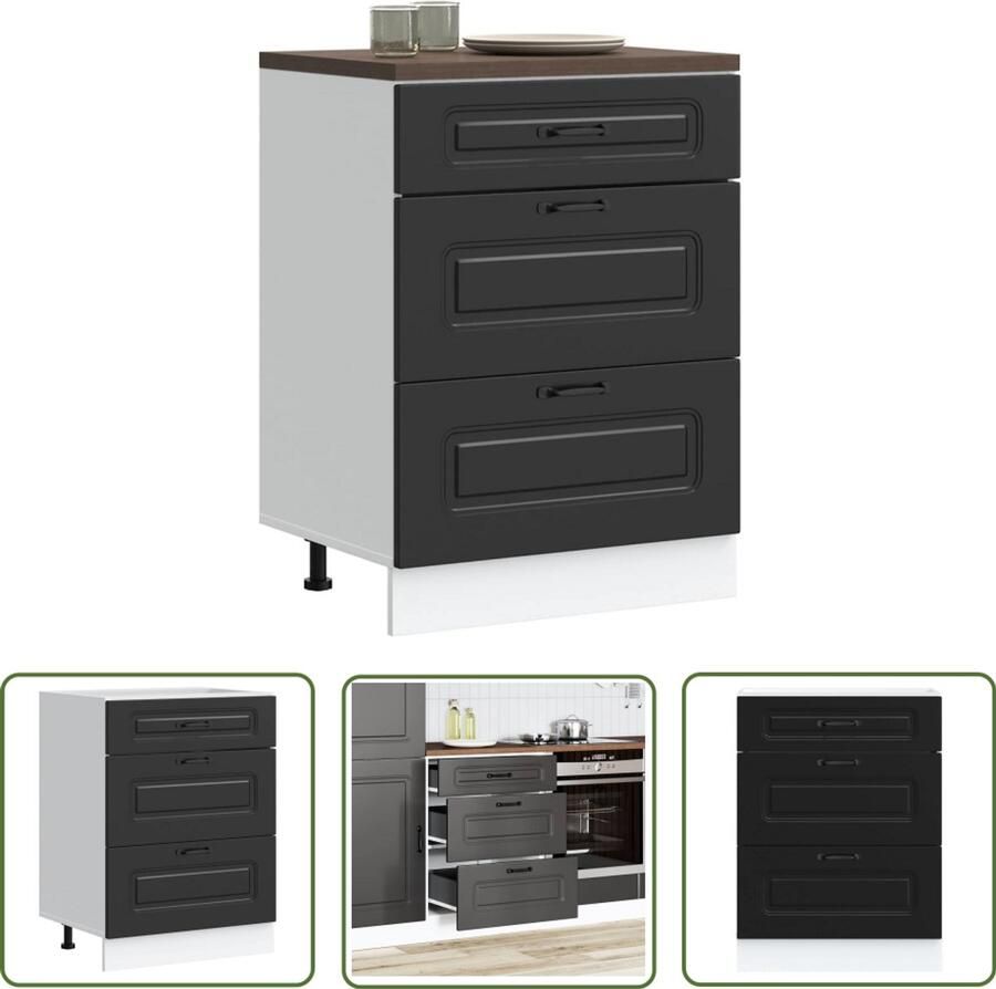 VidaXL Keuken onderkast Kalmar bewerkt hout zwart Keuken Onderkast Onderkasten Keuken Kalmar Serie Bewerkt Hout Zwarte Keuken