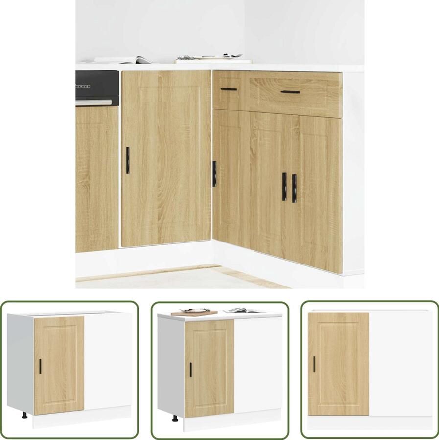 The Living Store Keuken onderkast Porto bewerkt hout sonoma eikenkleurig Keukenonderkast Keukenkasten Houten Keuken Sonomaeik Opslagoplossing