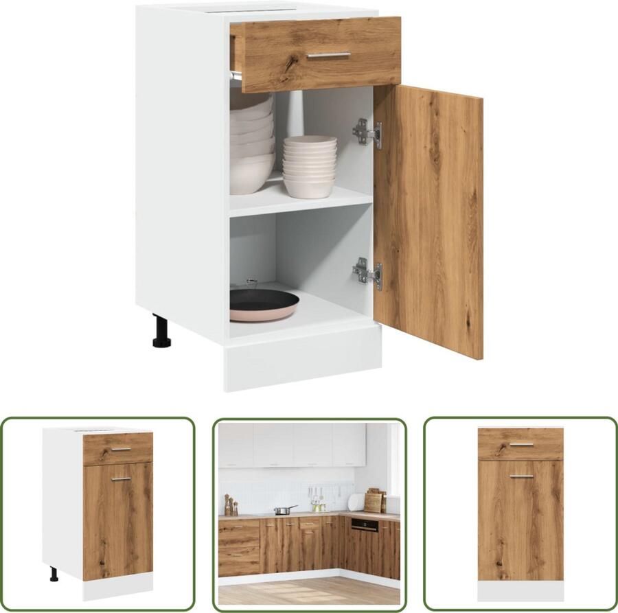 VidaXL Onderkasten Keukenonderkast Onderkast met lade Lyon 40x46x81 5 cm bewerkt hout artisanaal eiken Opslagoplossing Houten Kast Kunststof Kast