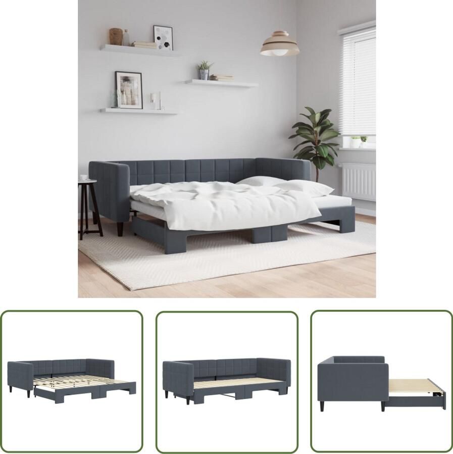 VidaXL Onderschuifbed Slaapbank met onderschuifbed 90x200 cm fluweel donkergrijs Tweepersoonsbed Lounge Designbank