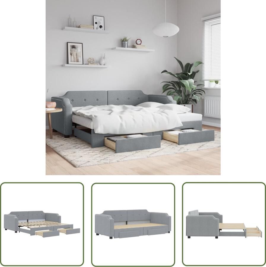 The Living Store Slaapbank Onderschuifbed Lichtgrijs 223x100x66.5cm Veelzijdig en met opbergruimte Slaapbank Onderschuifbed Tweepersoonsbed Sofa Bed Multifunctioneel Meubilair