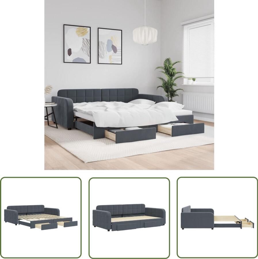 VidaXL Slaapbank onderschuifbed lades 100x200 cm fluweel donkergrijs Slaapbank Onderschuifbed Tweepersoonsbed Fluweel Sofa Bed Donkere Kleuren