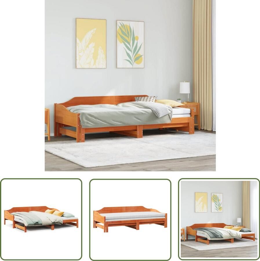 VidaXL Slaapbank onderschuifbed zonder matras 90x190 cm hout wasbruin Slaapbank Onderschuifbed Bankbed Houten Bank Bruine Bank