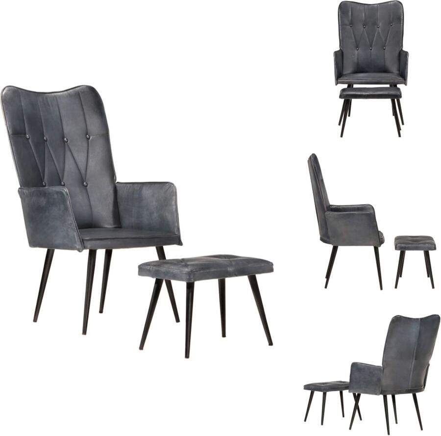 VidaXL Oorfauteuil Fauteuil Fauteuils Armstoel Fauteuil met voetensteun echt leer grijs