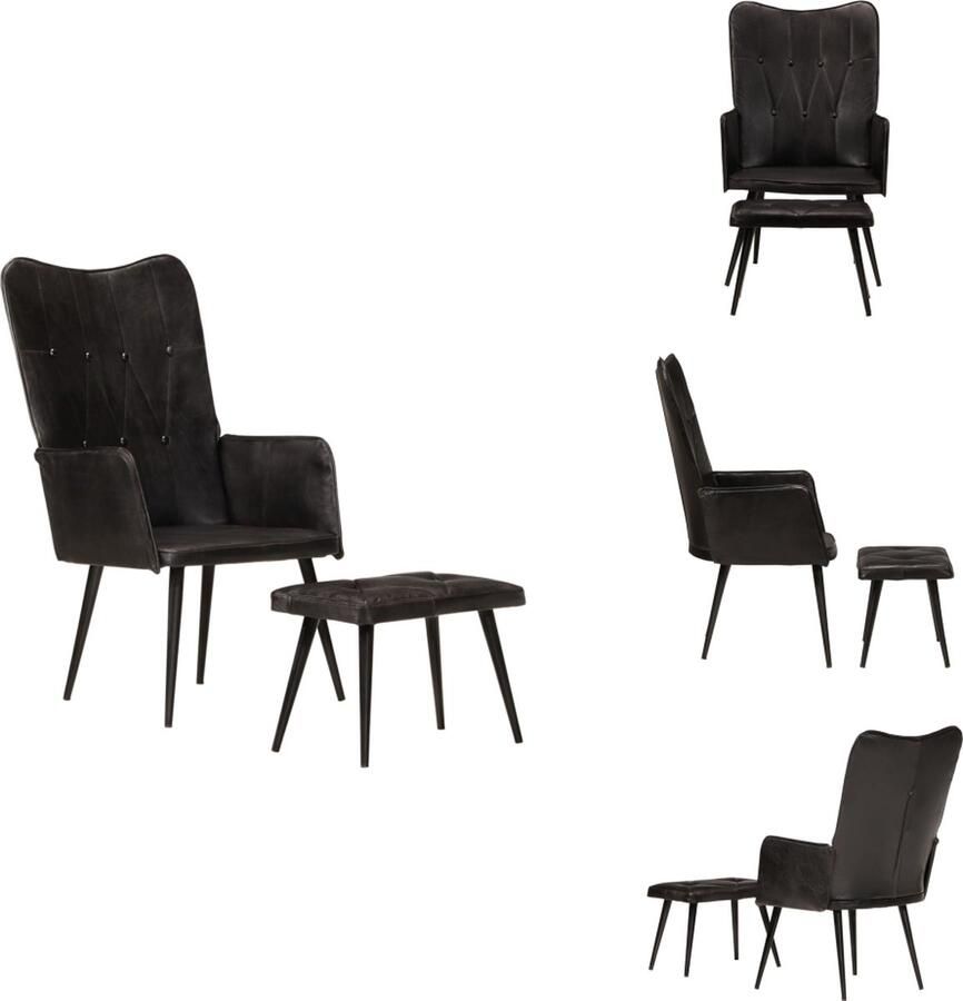 VidaXL Oorfauteuil Fauteuil Fauteuils Armstoel Fauteuil met voetensteun echt leer zwart