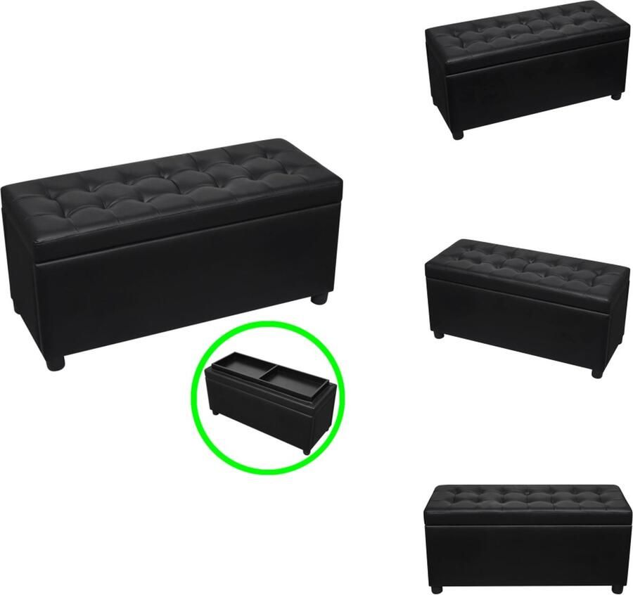 VidaXL Opberghocker Zwarte Kunstleren Bekleding 87.5 x 36 x 41 cm Met Opbergvak en Houten Frame Hocker