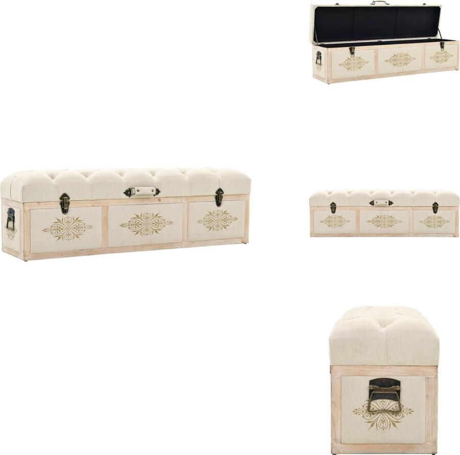 VidaXL Opbergbankje 110 cm massief vurenhout en stof crÃ¨mekleurig