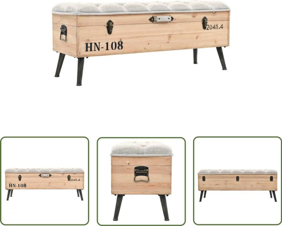 VidaXL Opbergbank 110 cm Massief vurenhout Vintage Meubels Houten Banks Opbergbench Opslagoplossing Salontafel Landelijke Stijl Bruine Bank Retro Furniture Stoffen Bekleding Multifunctioneel Meubel