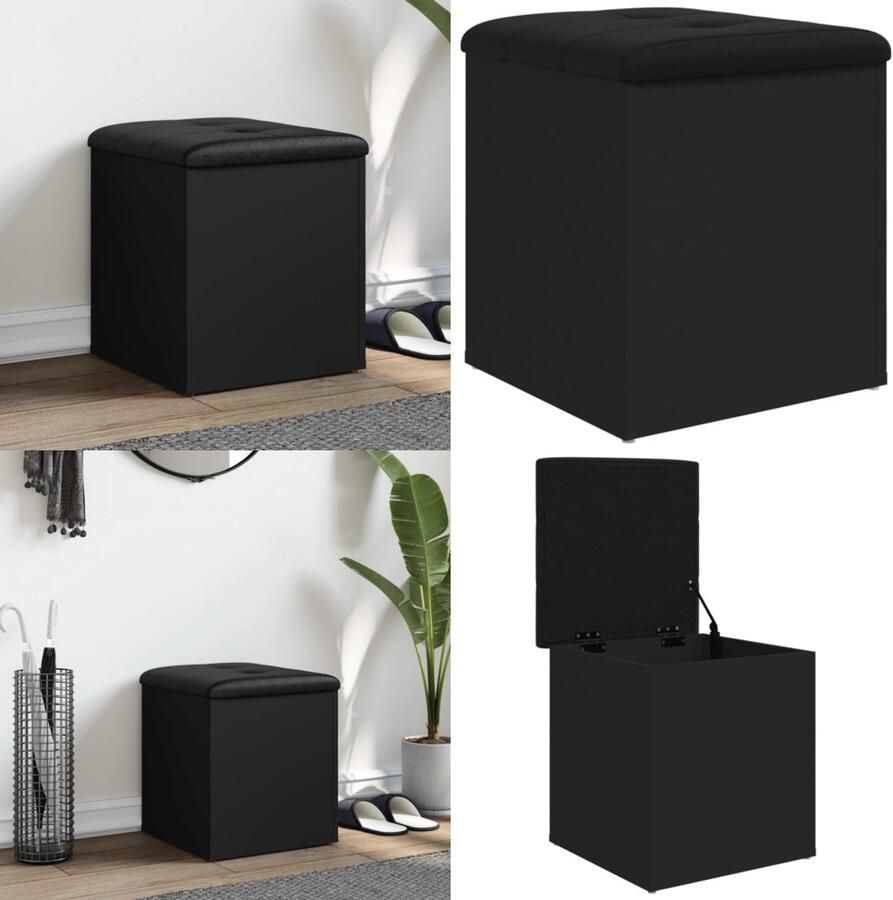 VidaXL Opbergbank 42x42x45 cm bewerkt hout zwart Opbergbankje Opbergbankjes Schoenenbankje Halbankje - Foto 2
