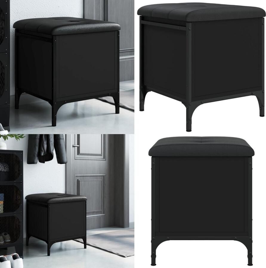 VidaXL Opbergbank 42x42x45 cm bewerkt hout zwart Opbergbankje Opbergbankjes Schoenenbankje Halbankje