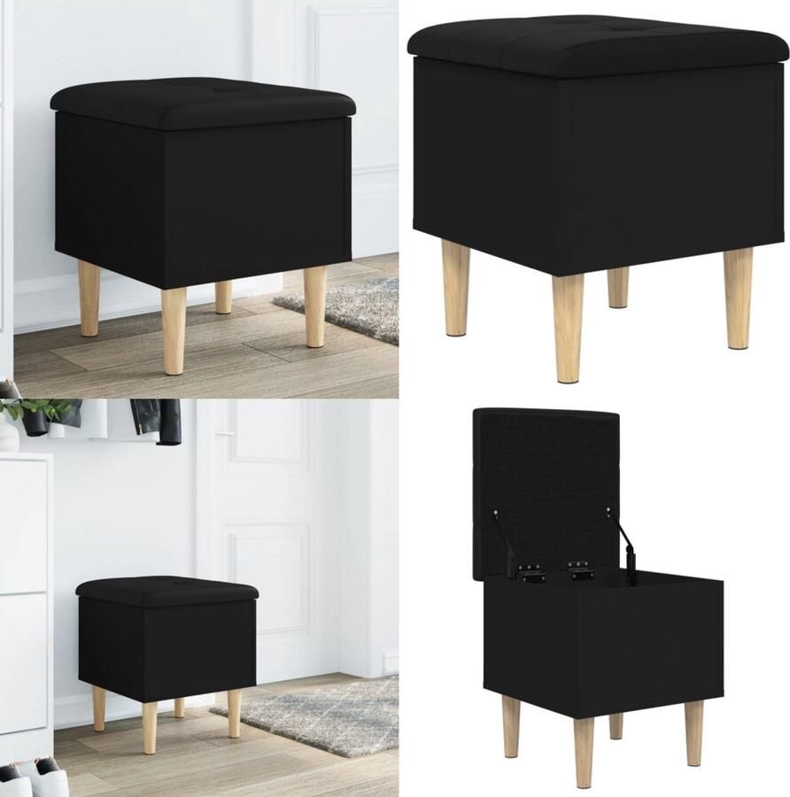 VidaXL Opbergbank 42x42x46 cm bewerkt hout zwart Opbergbankje Opbergbankjes Schoenenbankje Halbankje