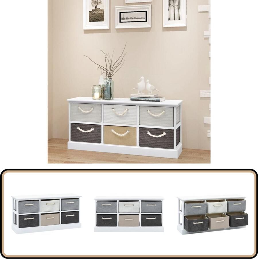 VidaXL Opbergbank 6 lades Paulowniahout 95 cm Opslagbank Houten Bank Landelijke Meubels Multifunctionele Bank Bergruimte Entreemeubilair Woonaccessoires Living Accessoires Kamerdecoratie Vintage Decoratie