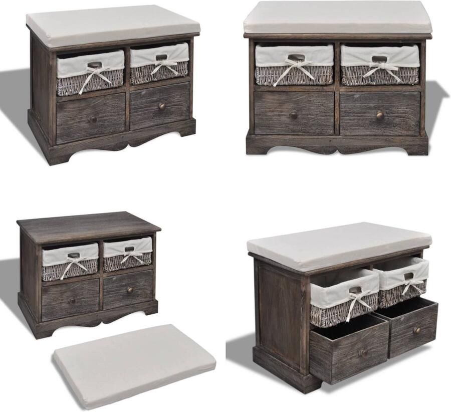 VidaXL Opbergbank 62x33x42 cm paulowniahout bruin Opbergbox Opbergboxen Tuinbox Tuinboxen