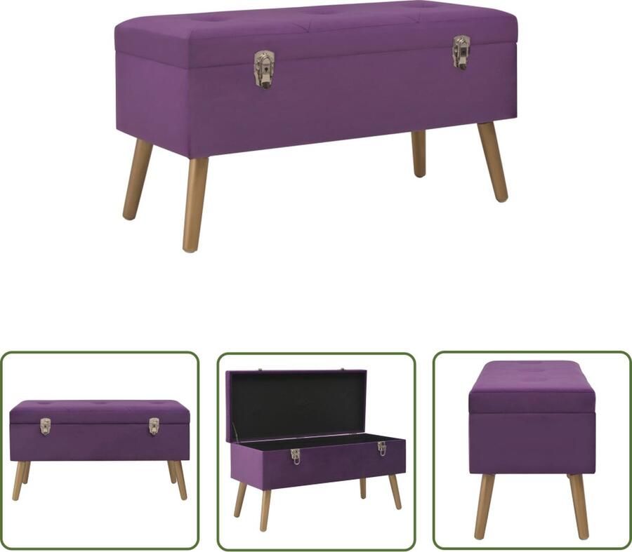 The Living Store Fluweel Bankje Paars 80 x 34 x 42 cm Met Intern Opbergvak Fluwelen Bank Opbergbank Bankje Met Opbergvak Binnenbank Entreebank - Foto 2