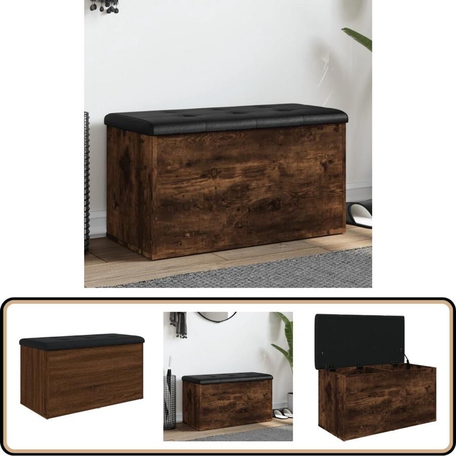 VidaXL Opbergbank Gerookt eiken 82x42x45 cm Opbergbankje Opbergbankjes Schoenenbankje Halbankje