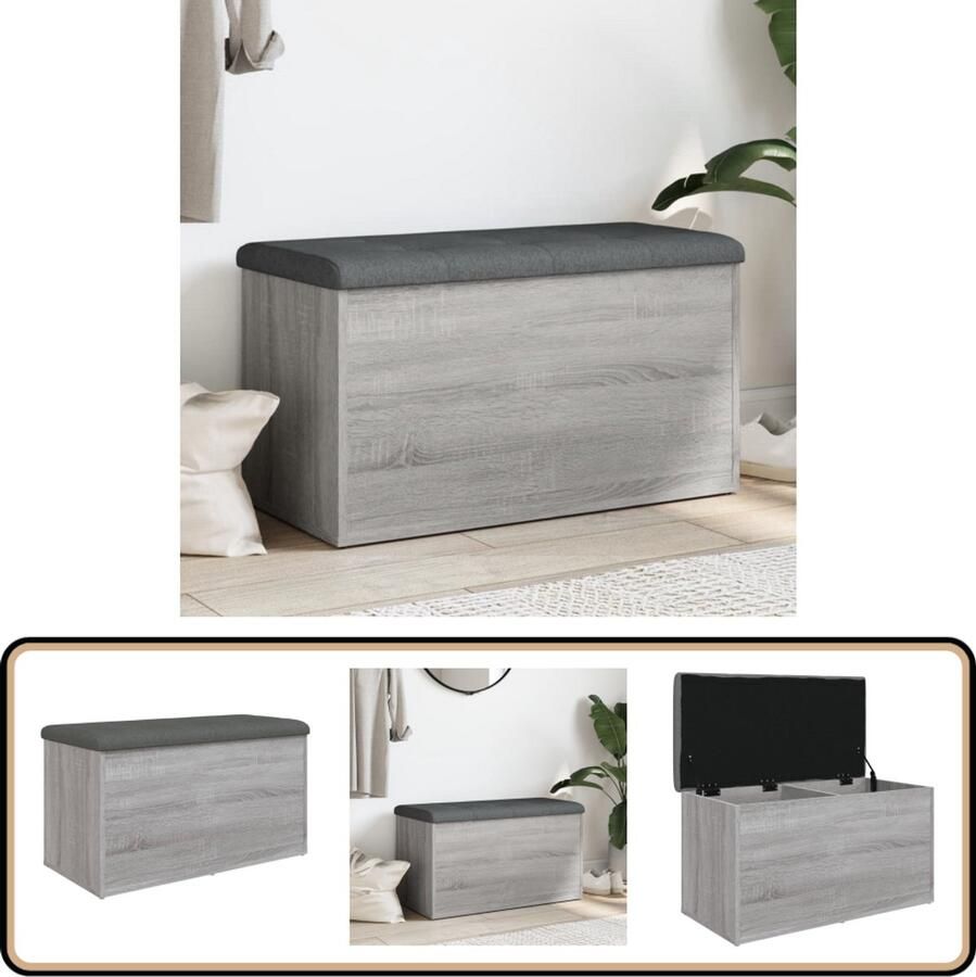 VidaXL Opbergbank Grijs Sonoma Eiken 82x42x45 cm Opbergbankje Opbergbankjes Schoenenbankje Halbankje