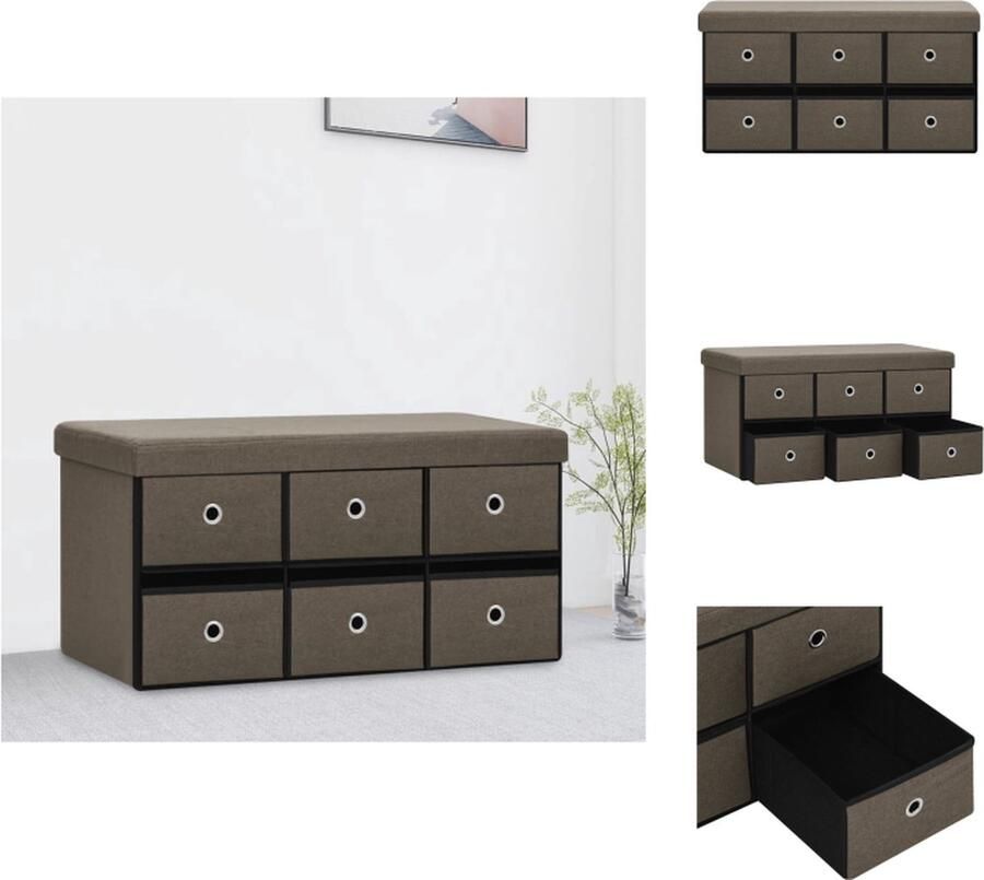 VidaXL Opbergbank Halbank 76x38x38 cm Bruin MDF en kunstlinnen bekleding Comfortabele zitting met 6 lades Hocker