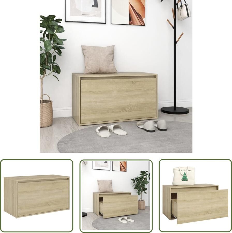 The Living Store Halbankje Opbergbank 80x40x45 cm Sonoma Eiken Hoogwaardig Spaanplaat Duurzaam Montage vereist Halbank Opbergbank Banksysteem Salontafel Houten Meubels - Foto 2