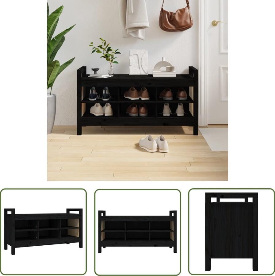 The Living Store Halbank Grenenhout Zwart 110 x 40 x 60 cm Opbergbank met 6 vakken Halbank Opbergbank Grenenhouten Bank Zwarte Bank Entree Bank - Foto 2