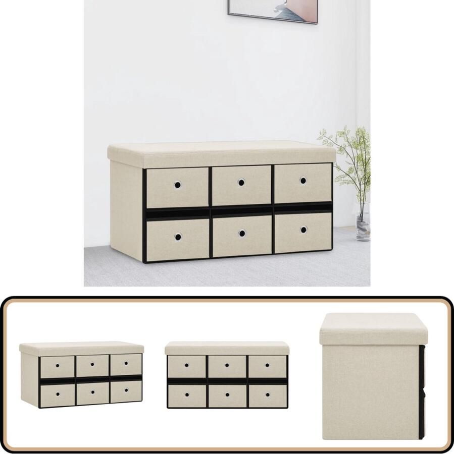 VidaXL Opbergbank Inklapbaar 76x38x38 cm Crèmewit Opbergbank Halbank Kruipstoel Bankstel Meubilair Stoffen Bank Witte Bank Vintage Bank Moderne Bank